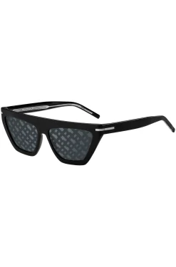 Schwarze Sonnenbrille aus Acetat mit Monogramm-Muster auf den Gläsern
