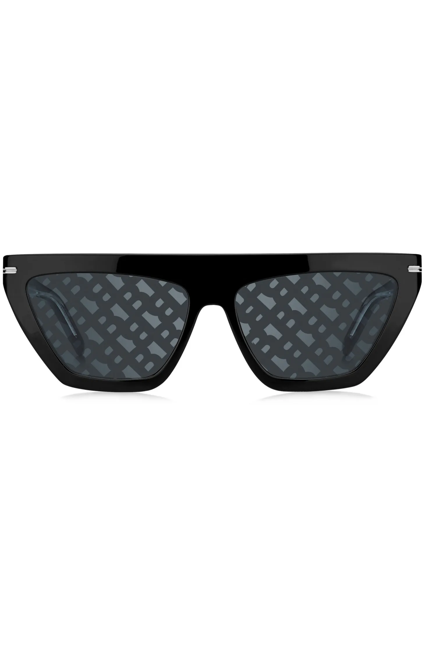 Schwarze Sonnenbrille aus Acetat mit Monogramm-Muster auf den Gläsern
