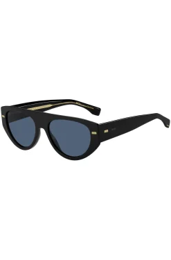 Schwarze Sonnenbrille aus Bio-Acetat mit gemusterten Nieten