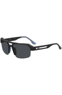 Schwarze Sonnenbrille mit Einsatz am Bügel und Logo