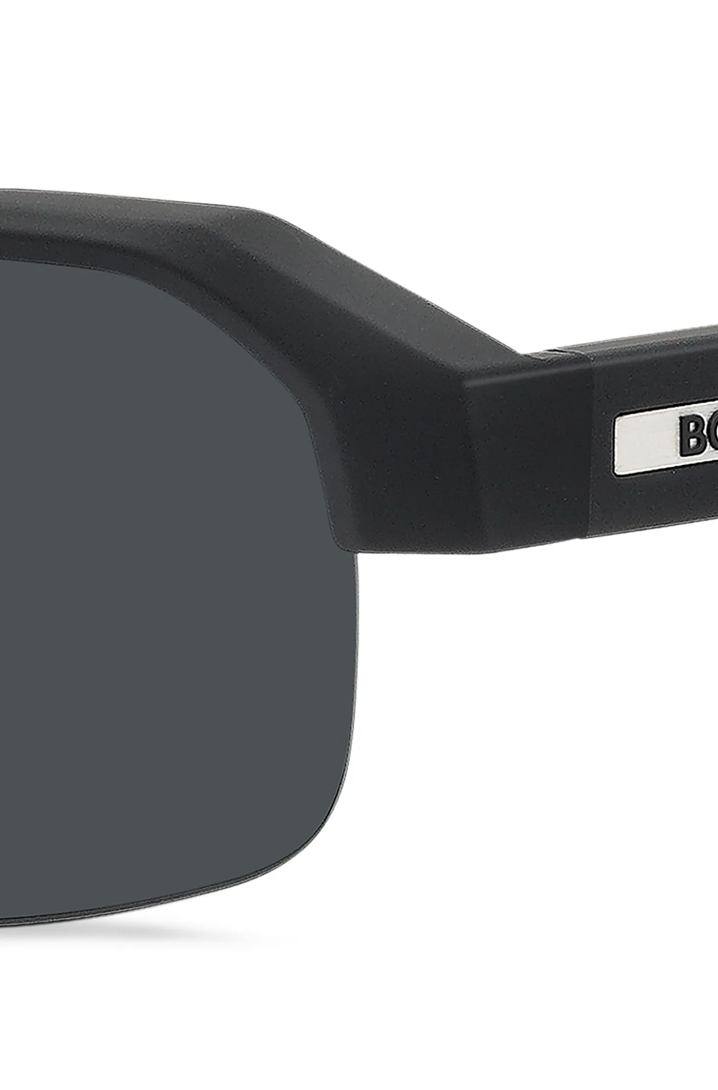 Schwarze Sonnenbrille mit Einsatz am Bügel und Logo