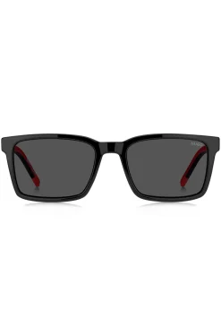 Schwarze Sonnenbrille mit gemusterten Bügeln