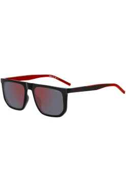 Schwarze Sonnenbrille mit zweifarbigen Bügeln