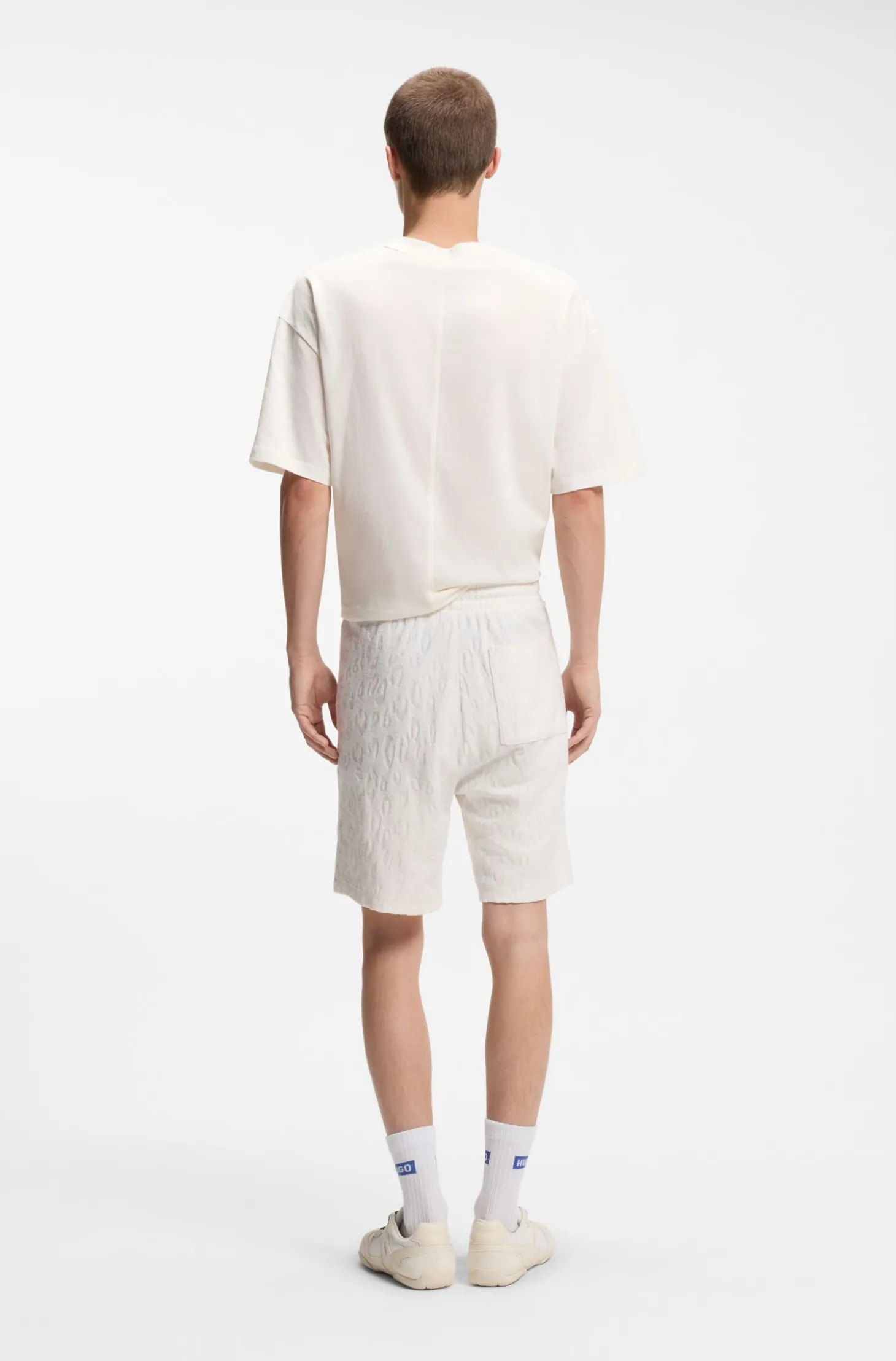 Shorts aus Baumwoll-Frottee mit Leopard-Jacquard