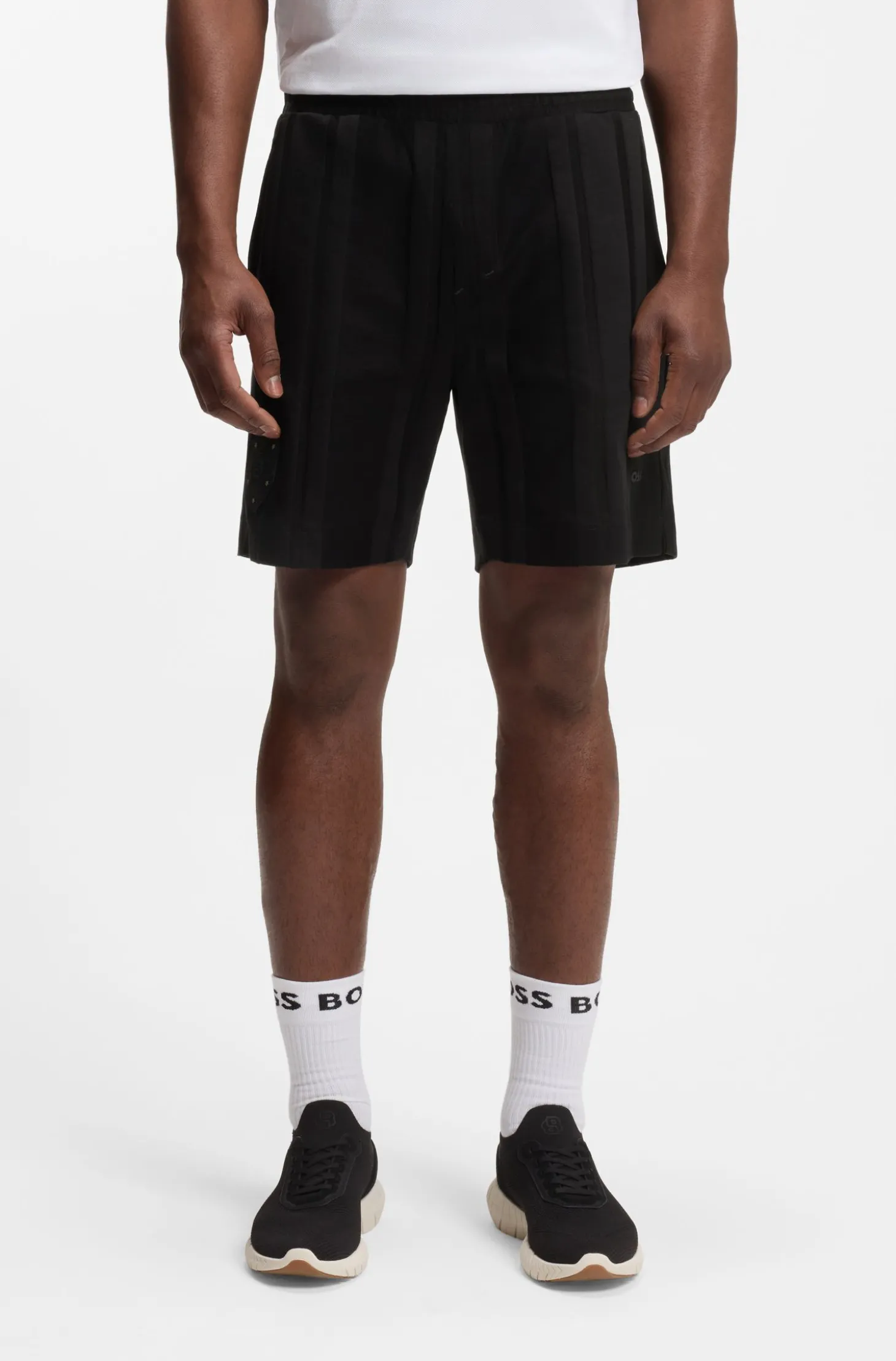 Shorts aus Baumwoll-Jersey mit matten und glänzenden Streifen