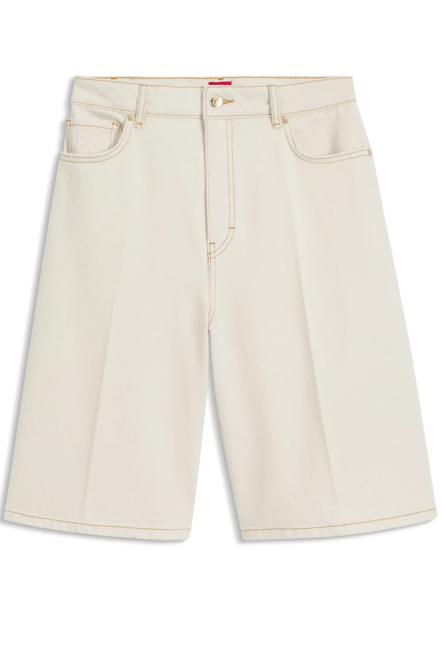 Shorts aus gewaschenem Ecru-Denim mit weitem Beinverlauf