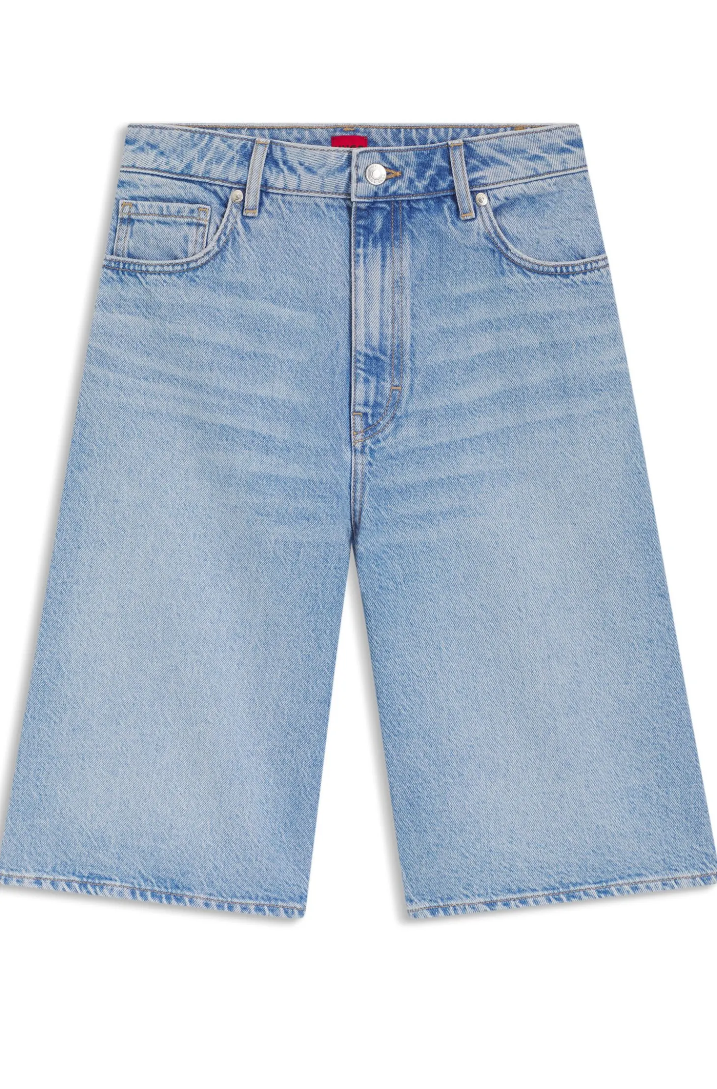 Shorts aus leuchtend blauem Denim mit weitem Beinverlauf