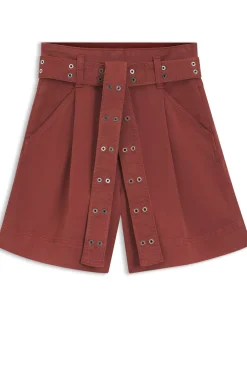 Shorts aus Stretch-Baumwolle mit Ösen-Gürtel