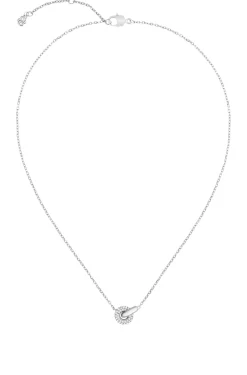 Silberfarbene Halskette mit verschlungenen Ringen und Pavé-Kristallen