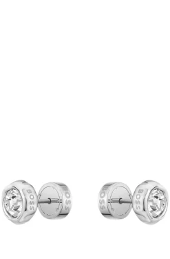 Silberfarbene Ohrstecker mit zentralem Kristall