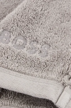 Silberfarbener Waschhandschuh aus ägäischer Baumwolle mit tonalem Logo