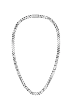 Silver-tone chain necklace with branded magnetic closure