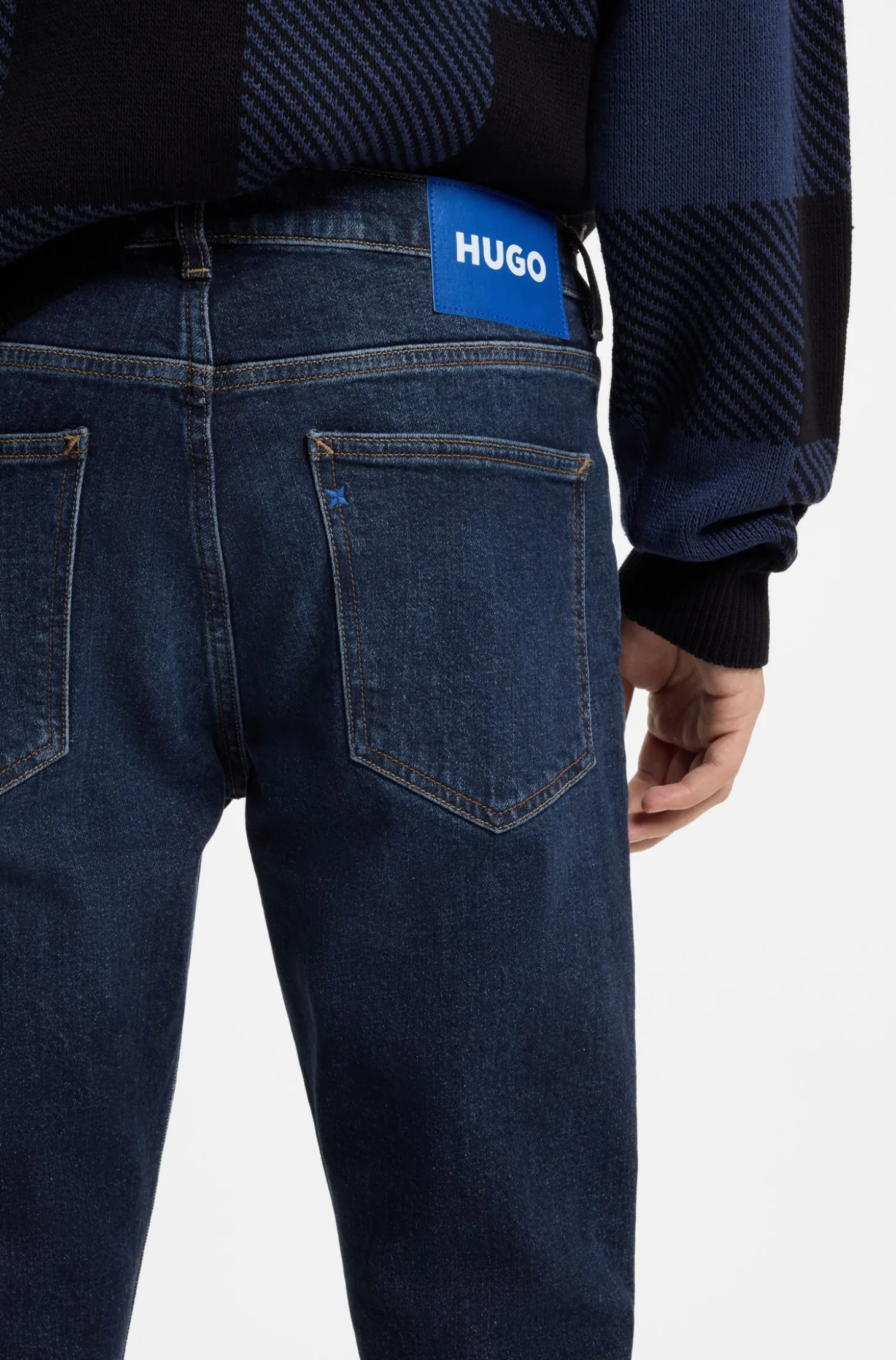 Skinny-Fit Jeans aus blauem Stretch-Denim mit Stone-washed-Finish