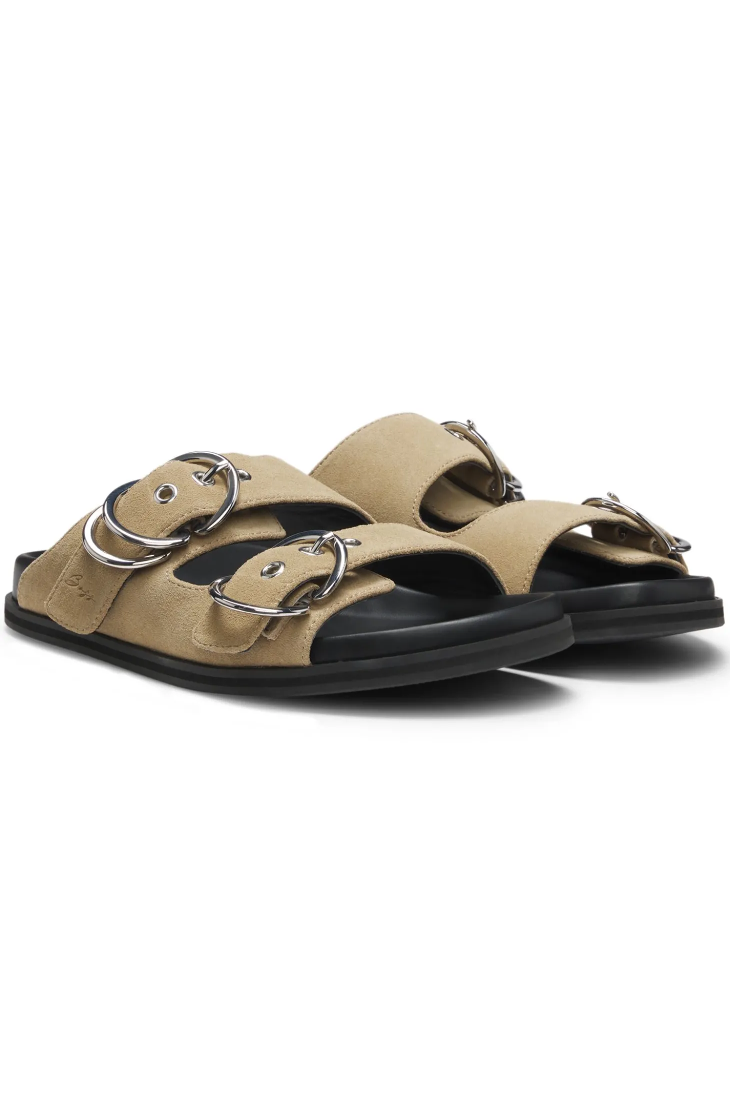 Slides aus Veloursleder mit zwei Schnallenriemen