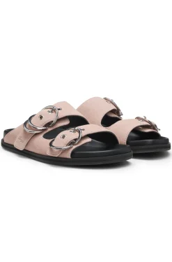 Slides aus Veloursleder mit zwei Schnallenriemen