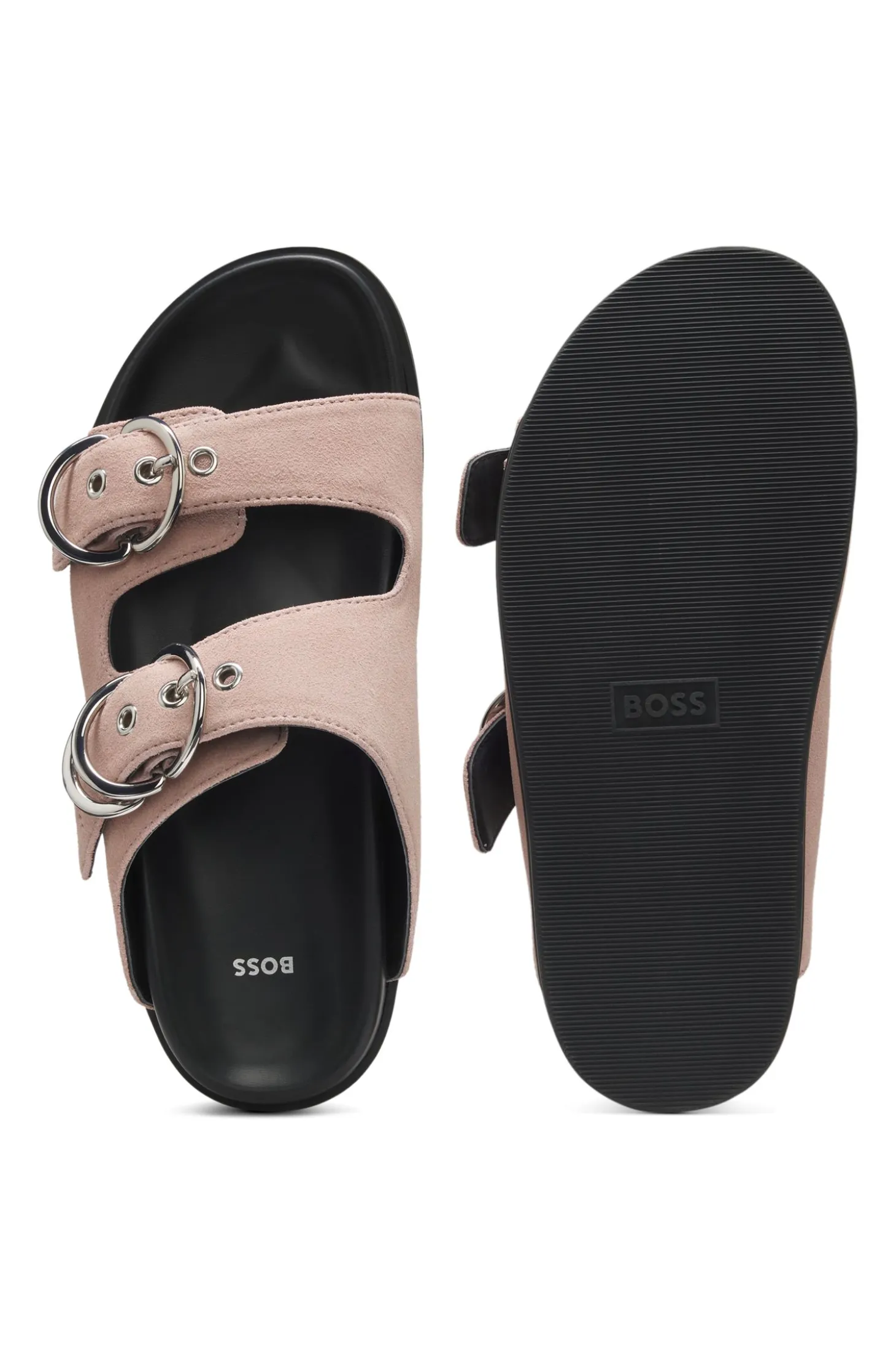 Slides aus Veloursleder mit zwei Schnallenriemen