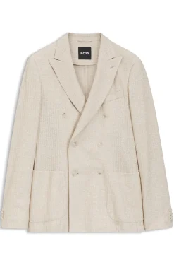 Slim-Fit Blazer aus gestreiftem Leinen-Mix mit Baumwolle