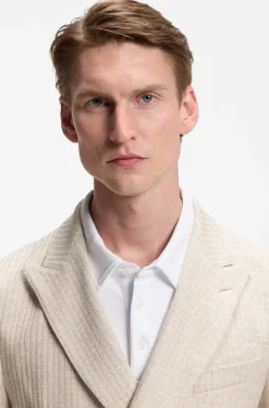 Slim-Fit Blazer aus gestreiftem Leinen-Mix mit Baumwolle