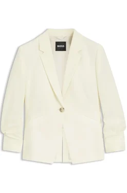 Slim-Fit Blazer aus japanischem Krepp mit gerafften Ärmeln