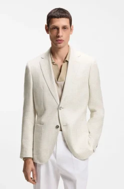 Slim-Fit Blazer aus karierter Leinen-Baumwoll-Seide