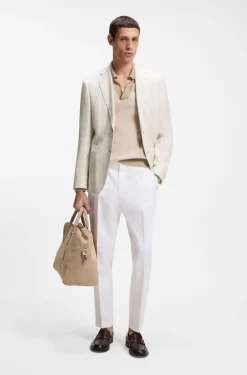 Slim-Fit Blazer aus karierter Leinen-Baumwoll-Seide
