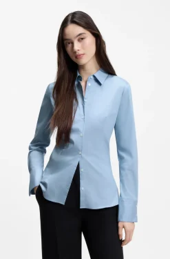 Slim-Fit Bluse aus bügelleichtem Baumwoll-Mix mit Twill-Struktur