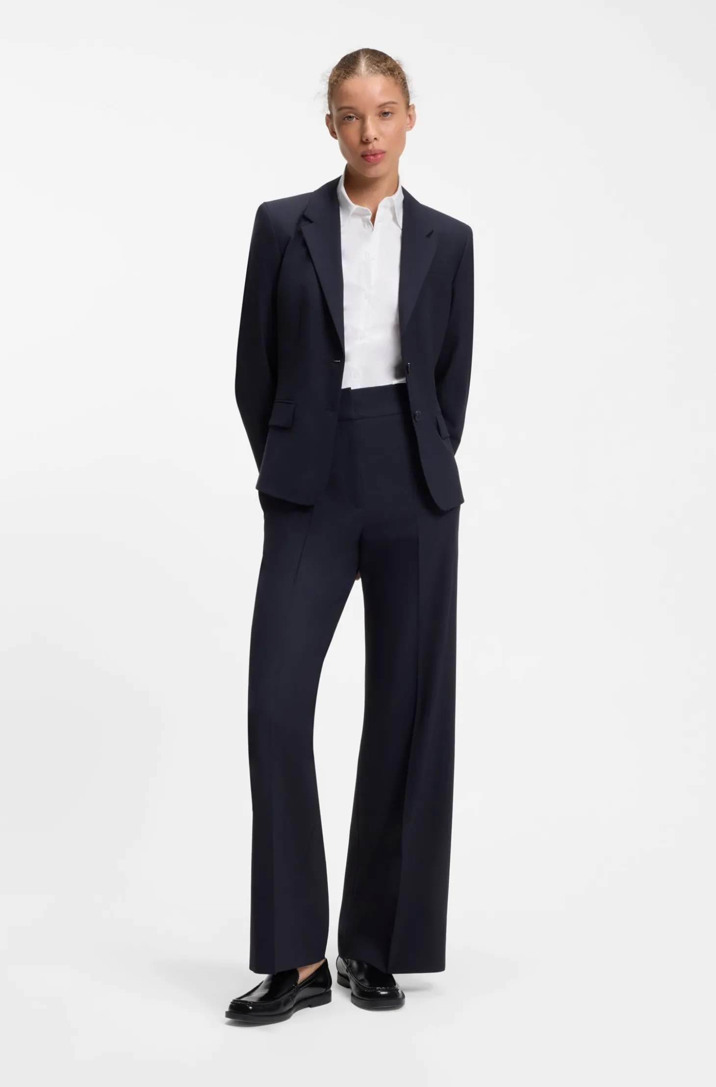 Slim-Fit Bluse aus bügelleichtem Baumwoll-Mix mit Twill-Struktur