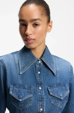 Slim-Fit Bluse aus festem Crosshatch-Denim
