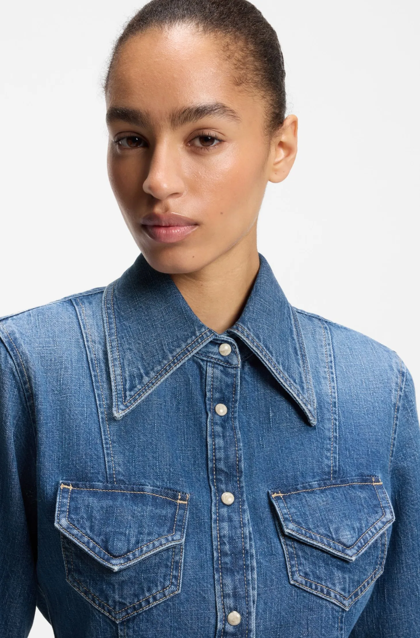 Slim-Fit Bluse aus festem Crosshatch-Denim