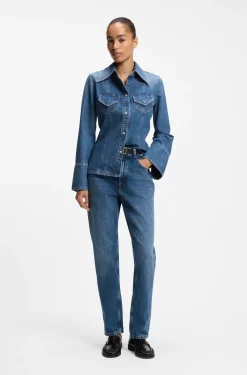 Slim-Fit Bluse aus festem Crosshatch-Denim