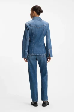 Slim-Fit Bluse aus festem Crosshatch-Denim