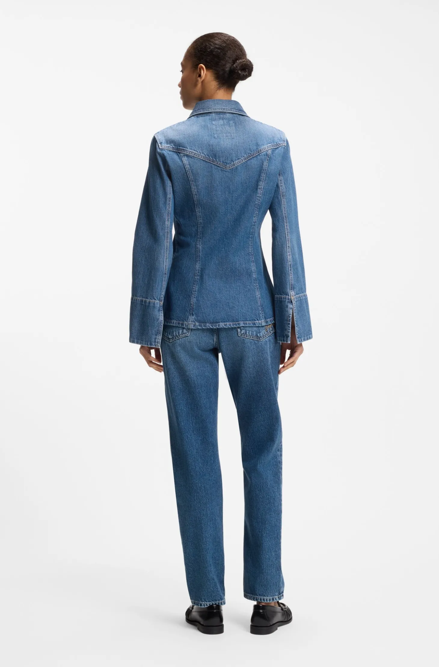Slim-Fit Bluse aus festem Crosshatch-Denim