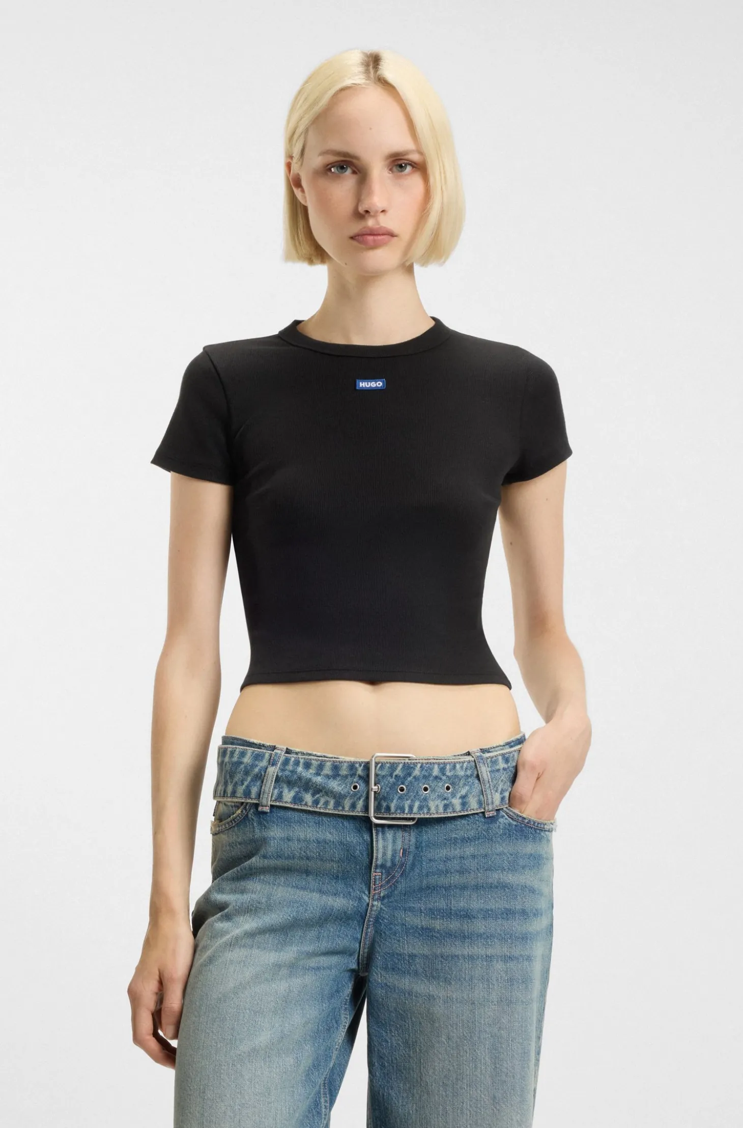Slim-Fit Cropped T-Shirt aus Stretch-Baumwolle