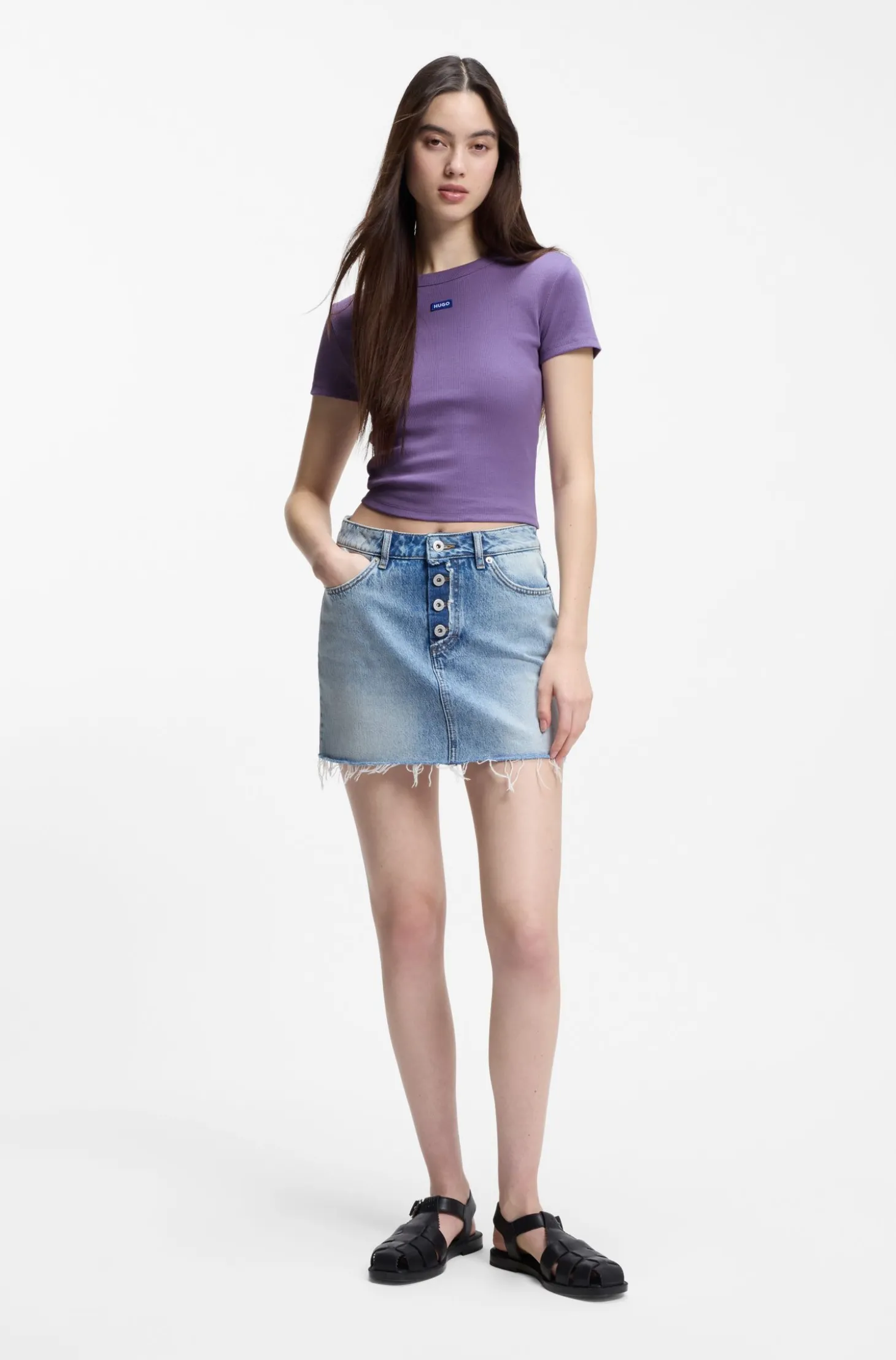 Slim-Fit Cropped T-Shirt aus Stretch-Baumwolle