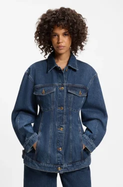 Slim-Fit Denim-Jacke mit Sanduhr-Silhouette aus japanischem Baumwoll-Denim