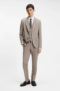 Slim-Fit Dreiteiler Anzug aus Woll-Mix mit Popeline-Struktur