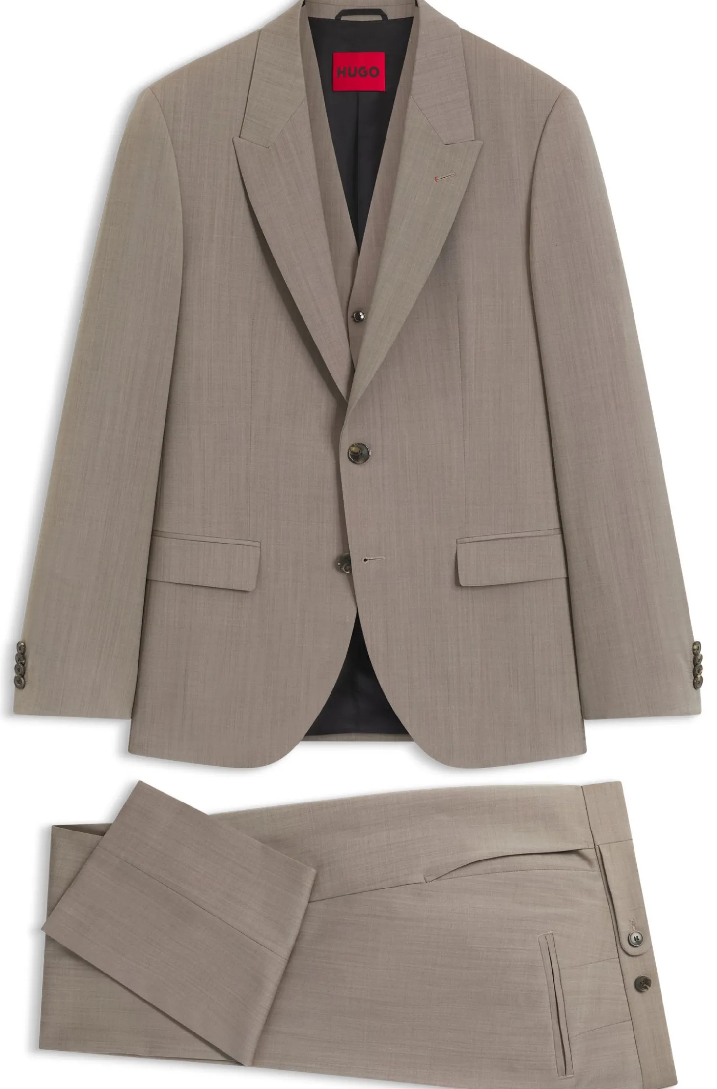Slim-Fit Dreiteiler Anzug aus Woll-Mix mit Popeline-Struktur