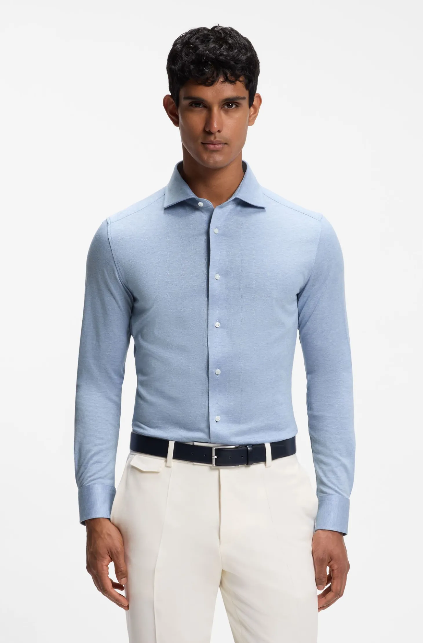 Slim-Fit Hemd aus Baumwolle und Seide