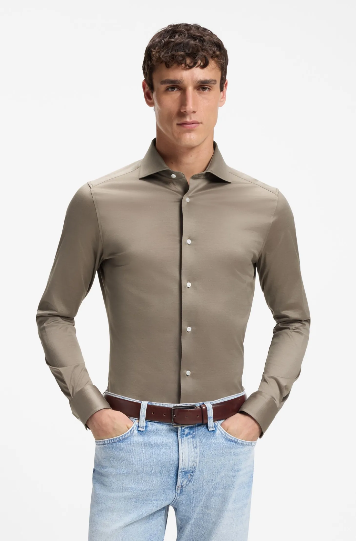 Slim-Fit Hemd aus Baumwoll-Jersey