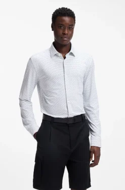 Slim-Fit Hemd aus bedrucktem Stretch-Jersey