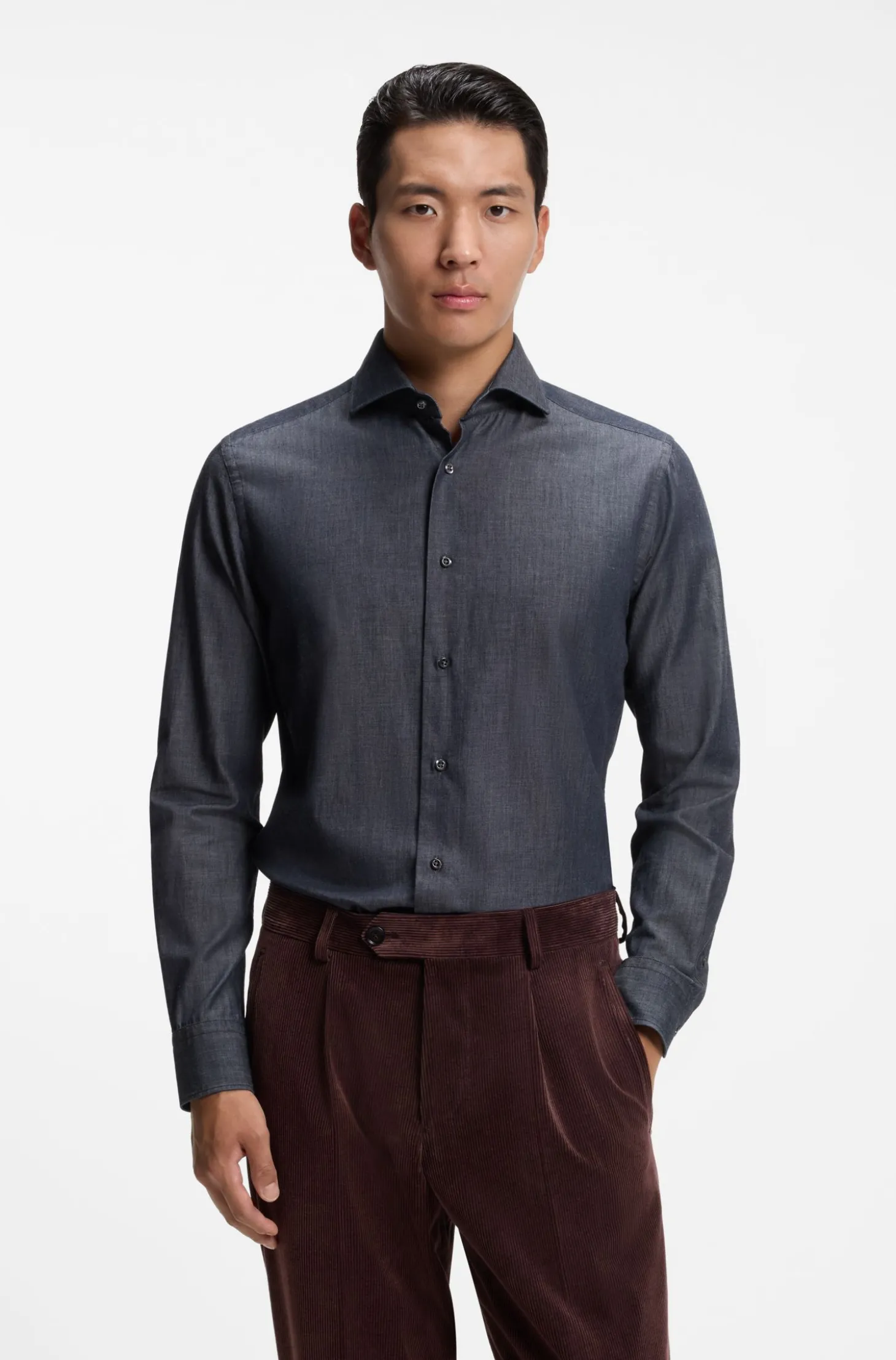 Slim-Fit Hemd aus Denim mit Kaschmir