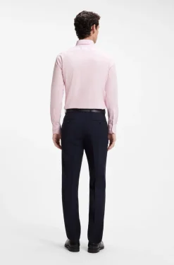 Slim-Fit Hemd aus elastischer Baumwoll-Popeline mit bügelleichtem Finish