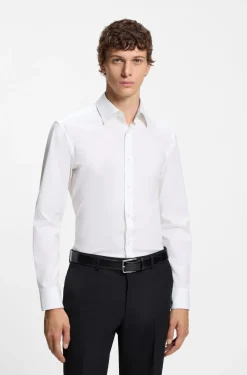 Slim-Fit Hemd aus elastischer Baumwoll-Popeline mit bügelleichtem Finish