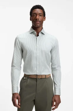 Slim-Fit Hemd aus gestreifter Stretch-Baumwolle mit bügelleichtem Finish
