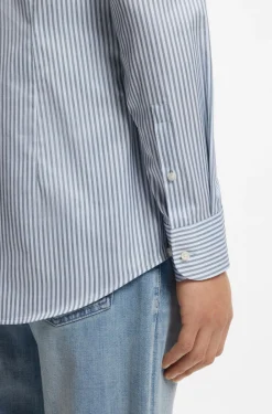 Slim-Fit Hemd aus in Italien gefertigtem, gestreiftem Baumwoll-Twill
