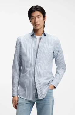 Slim-Fit Hemd aus in Italien gefertigtem, gestreiftem Baumwoll-Twill