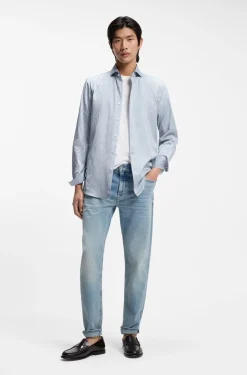 Slim-Fit Hemd aus in Italien gefertigtem, gestreiftem Baumwoll-Twill