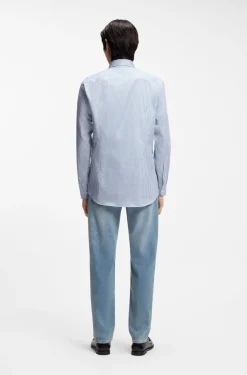 Slim-Fit Hemd aus in Italien gefertigtem, gestreiftem Baumwoll-Twill
