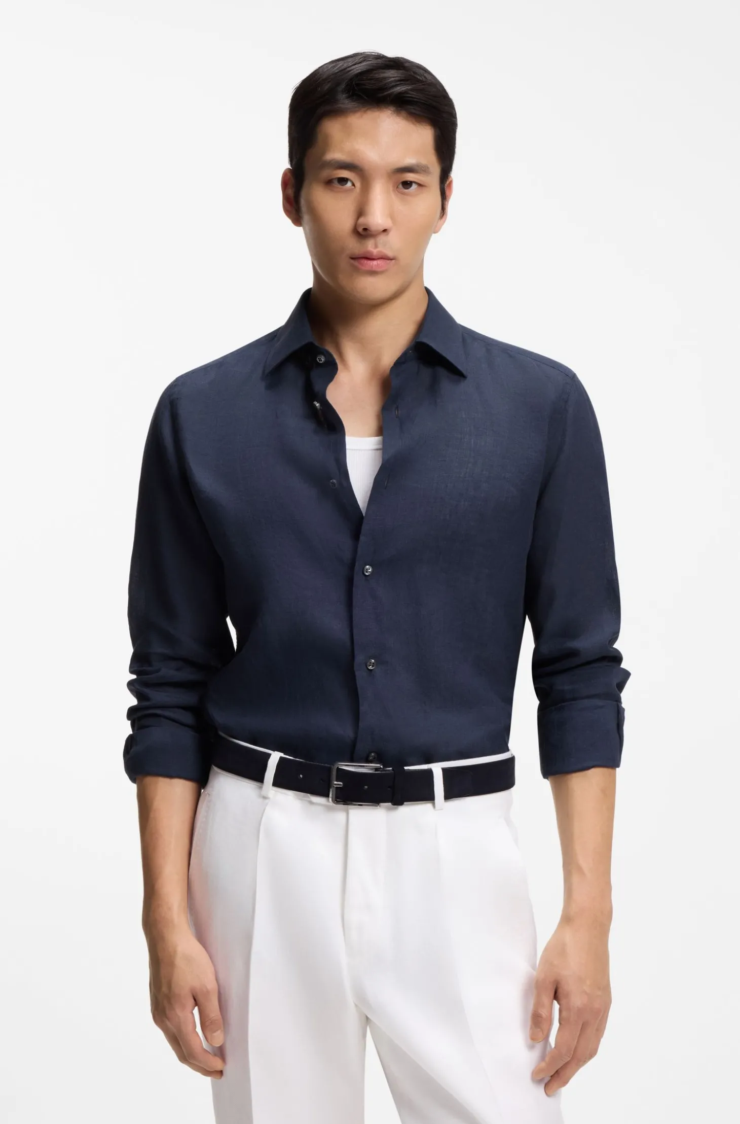 Slim-Fit Hemd aus in Italien gefertigtem Leinen