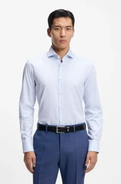 Slim-Fit Hemd aus karierter Stretch-Baumwolle mit bügelleichtem Finish